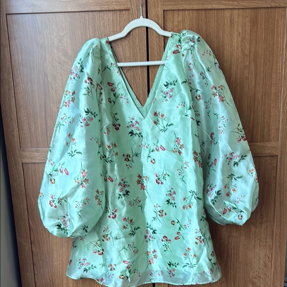 BHLDN Green Asymmetrical Mini Dress